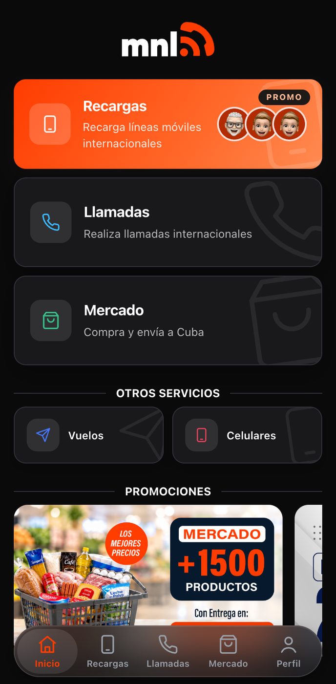 App MNL: pantalla de inicio